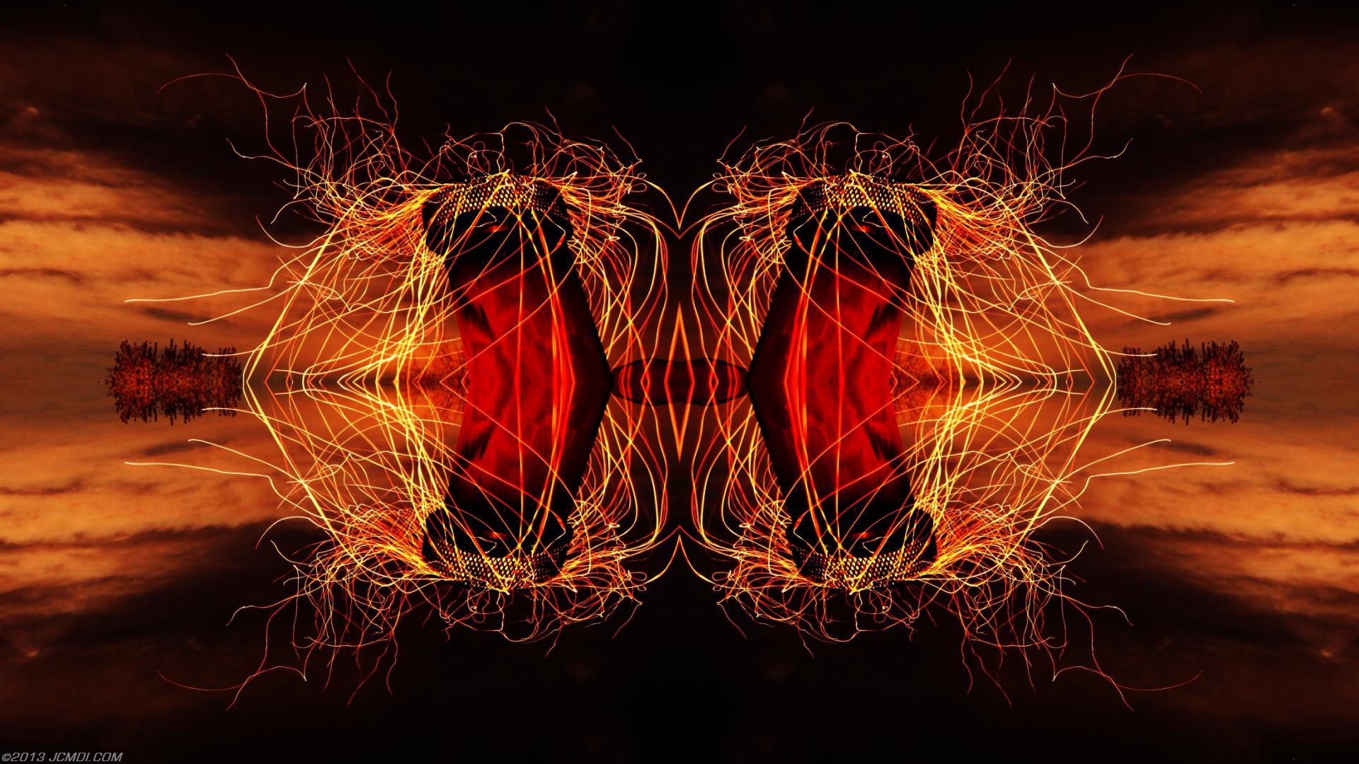 Quadroscopic composite trails: Zoomed 5D clouds moon chimney sparks and stars